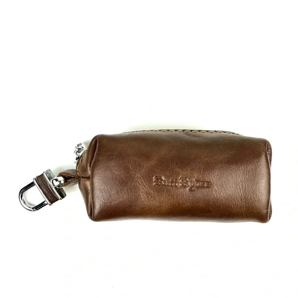 NWT Leather Key Organizer Keychain Zip Case Brown Compact - Picture 3 of 5